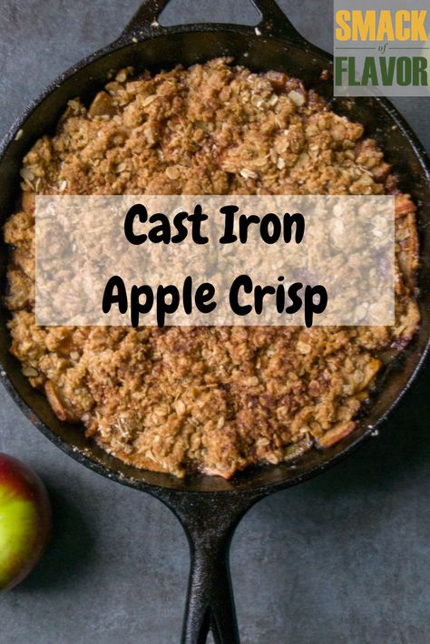 This easy apple crisp is made in the cast iron skillet with oatmeal as the topper. This is a perfect fall dessert to use up extra apples. Cast Iron Apple Crisp is a simple yet delicious old fashioned dessert. Perfect topped with ice cream or whipped cream for a crowd. Cast Iron Apple Crisp, Cast Iron Skillet Recipes Dinner, Skillet Desserts, Easy Apple Crisp, Cast Iron Skillet Cooking, Farm Recipes, Apple Crisp Recipe, Apple Crisp Easy, Iron Skillet Recipes