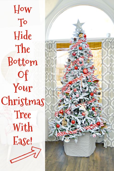 How To Hide The Bottom of Your Christmas Tree With Ease! This easy life hack is so easy and free too! Great way to skip using a tree skirt! via @Mom4Real Collar Ideas, Diy Christmas Tree Skirt, Christmas Tree Base, Christmas Tree Box, Fake Christmas Trees, Pencil Trees, Christmas Cracker, Tree Collar, Farmhouse Christmas Tree