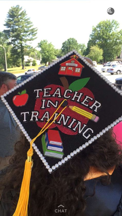 Teacher graduation cap Teacher In Training Graduation Cap, College Graduation Cap Ideas Teacher, Education Caps Graduation, Teacher Cap Decoration Graduation, Future Teacher Graduation Cap, Graduation Cap Ideas College, Graduation Cap Decoration Teacher, Education Graduation Cap, Teacher Graduation Cap