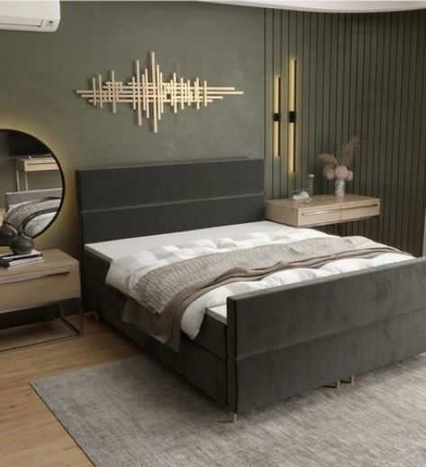 Charcoal Grey Bedrooms, Hotel Headboard, Grey Upholstered Bed, Male Bedroom Ideas, European Bedroom, Dark Wood Bedroom, 80s Interior Design, Design Ložnic, 80s Interior