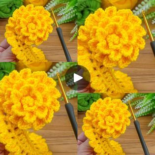 Crochet Yellow Flower, Crochet Yellow, Crochet Tunisian, Beginners Crochet, Flower Crochet, Tunisian Crochet, Yellow Flower, Crochet Ideas, Flower Making