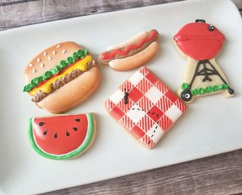 Picnic Themed Cookies, Bbq Theme Birthday Cake, Labor Day Sugar Cookies, Labor Day Cookies Decorated, Picnic Cookies Decorated, Bbq Cookies Decorated, Labor Day Cookies, Beer Mug Cookies, Manly Cookies