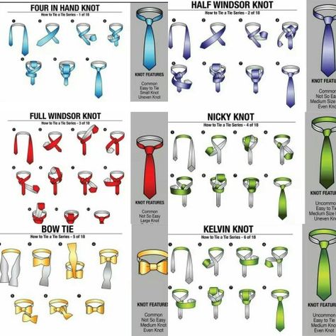 Tying Tie, Types Of Tie Knots, Different Tie Knots, Tying A Tie, Different Types Of Ties, Ties Crafts, Tie A Tie Easy, Ties Knots, Cool Tie Knots