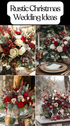 Christmas Theme Wedding Centerpieces, Christmas Vow Renewal Ideas, Christmas Wedding Color Palette, Christmas Wedding Colors, Seasonal Bouquets, Rustic Christmas Wedding, Christmas Wedding Cake, Christmas Wedding Ideas, Cozy Table