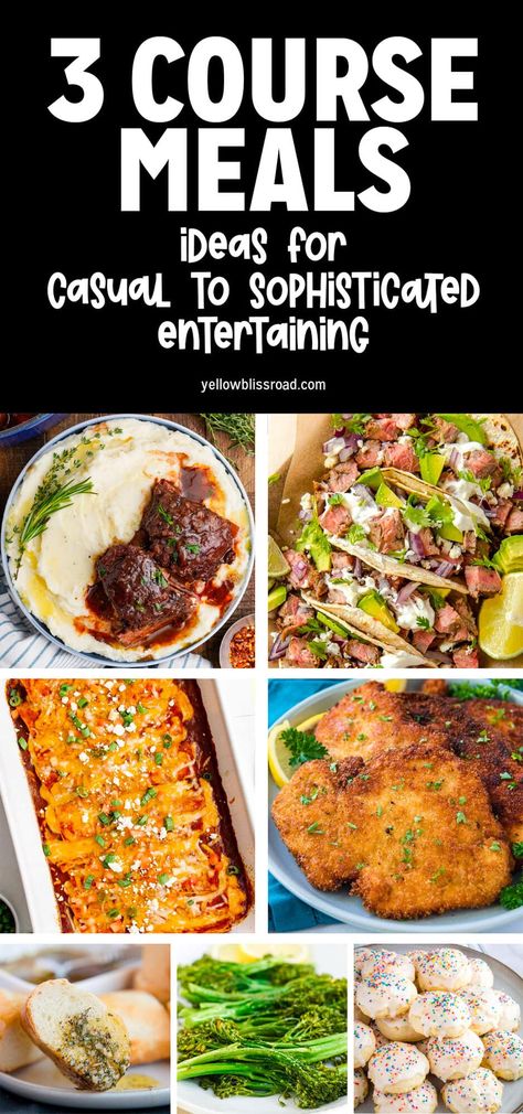 Dinner Recipes For 3, 3 Course Meal Ideas, Course Meal Ideas, 7 Course Meal, Birthday Dinner Menu, Party Entrees, Easy Dinner Party Recipes, 3 Course Meal, 5 Course Meal