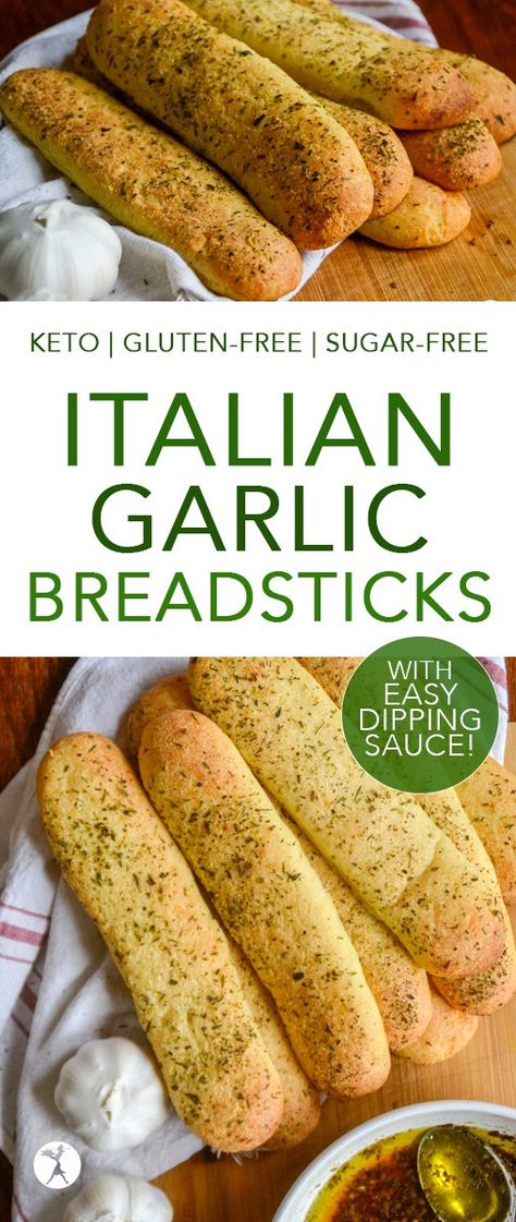 Keto Italian Garlic Breadsticks with Easy Dipping Sauce Garlic Sticks, Veg Keto, Veggie Keto, Easy Dipping Sauce, Keto Italian, Optavia Recipes, Bread Sticks Recipe, Garlic Breadsticks, Keto Baking