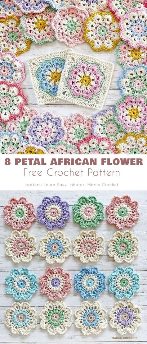 8 Petal African Flower Square Free Crochet Patterns - Your Crochet African Square Crochet, Granys Square Pattern, African Flower Square, African Flower Granny Square, Granny Square Flowers, African Flower Crochet, Crochet African Flowers, Flower Granny Square, Granny Square Crochet Patterns Free