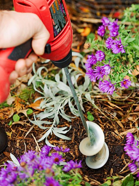 A garden auger takes the backache out of planting by digging holes for you. Most bulb-size models attach to a household drill, while larger power augers are available for planting trees and shrubs.                         Test Garden Tip: Drill-attachment models are best used with corded drills. If your drill is battery-operated, be sure that it has at least 18 volts of power. Digging Holes, Planting Calendar, Planting Trees, Planting Tools, Yard Tools, Garden Wallpaper, Plant Tags, Home Vegetable Garden, Gardening Gloves