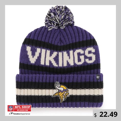 Celebrate your Minnesota Vikings fandom with this Bering cuffed knit hat with pom! With this cozy hat from '47, you can show your dedication to the Minnesota Vikings with ease. Featuring eye-catching woven graphics and a pom sewn at the top, you'll always be ready to show your team pride even on those cold days. Viking Hat, Nfl Hats, Crochet Gift, Cozy Hat, Shield Design, 47 Brand, Minnesota Vikings, Crochet Gifts, Knit Hat