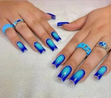 Aquarius Nails Acrylic, Airbrush Nails, Blue Acrylic Nails, Smink Inspiration, Girly Acrylic Nails, Work Nails, Dope Nail Designs, Blue Nail Designs, The Color Blue