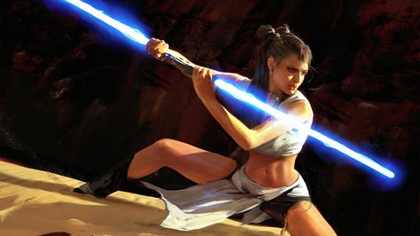 Light Saber Girl Jedi Padme, Female Jedi, The Force Star Wars, Blue Lightsaber, Rey Cosplay, Jedi Art, Jedi Sith, Star Wars Characters Pictures, Star Wars Concept Art