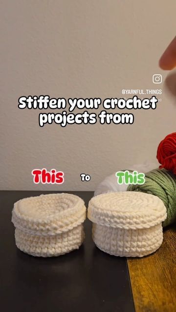 Sakina| Crochet Artist on Instagram: "Want your amigurumi to stand tall or your basket to keep shape?  Starching is a quick and easy way to add stiffness to your crochet creations! ✨️  Here's what you'll need:   2 tbsp corn starch  1/4 cup water  1 cup boiling water   Instructions:   ▪️Mix the corn starch and water until smooth.  ▪️Stir the mixture into boiling water and cook for 1 minute until thickened.  ▪️Let the mixture cool completely (about 30 minutes). ▪️Brush a generous amount of the cooled starch onto your crochet project.  ▪️Wipe away any excess starch.  ▪️Let your project dry completely.  Voila! Your project will be stiffer and ready to use! This is a great tip for amigurumi, baskets, bags, and more! ☺️  Pro-tip: Test the starch on a small, hidden area of your project first to m How To Stiffen Crochet Baskets, Starching Crochet Items, How To Starch Crochet Items, Corn Starch And Water, Crochet Artist, Starch Solution, Your Crochet, Crochet Creations, Crochet Basket