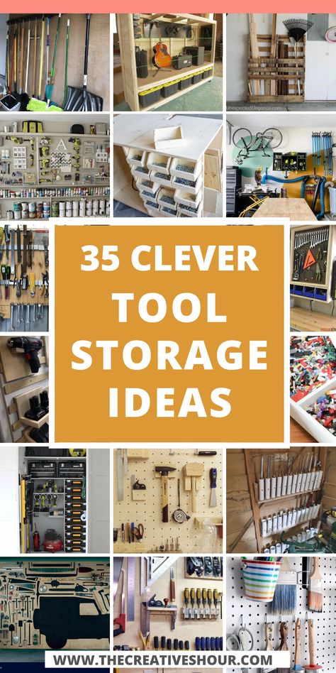 Scrap Wood Storage Ideas Garage Organization, Gardening Tools Storage Ideas, Storage For Tools Organizing Ideas, Organize Wood Shop, Diy Shop Organization, Organizing Tool Shed, Tool Room Storage Ideas, Organizing Power Tools, Diy Tool Organizer Ideas