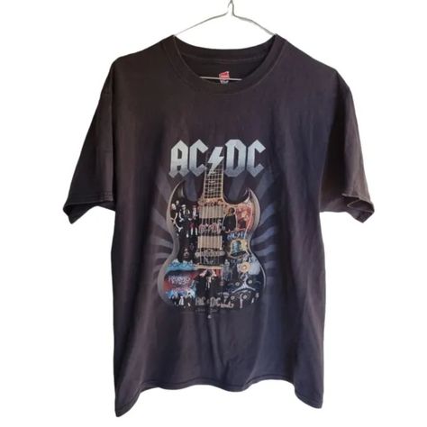 AC/DC Guitar Graphic Print T Shirt | Adults Med | Hanes Tagless | Faded Guitar Graphic, Rock Tshirt, Black Rock, Music Lover, Ac Dc, Rock Music, Graphic Prints, Print T Shirt, Guitar