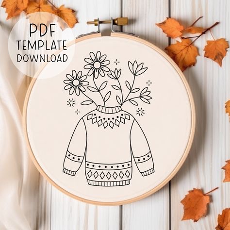 Sweater Weather Embroidery Pattern Download, Fall Embroidery Designs, Autumn Embroidery Pattern, Fall Decor Handmade, Cute Fall Crafts Embroidery Fall Designs, Fall Flower Embroidery Patterns, Autumn Hand Embroidery, Autumn Flower Embroidery, Free Autumn Embroidery Patterns, Cat Lover Birthday, Fall Embroidery Designs, Types Of Stitches, Embroidery Patterns Free