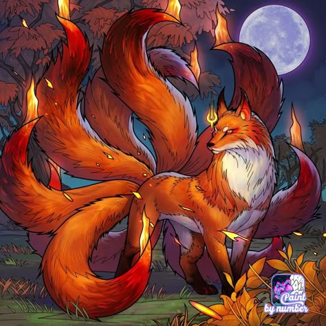 Kitsune Monster, Demon Fox Art, Kitsune Mythology, Kitsune Spirit Art, Kitsune Monster Art, Fox Monster Art, Fox God, Kitsune Fox Spirit Japanese Art, Fantasy Creatures Mythology