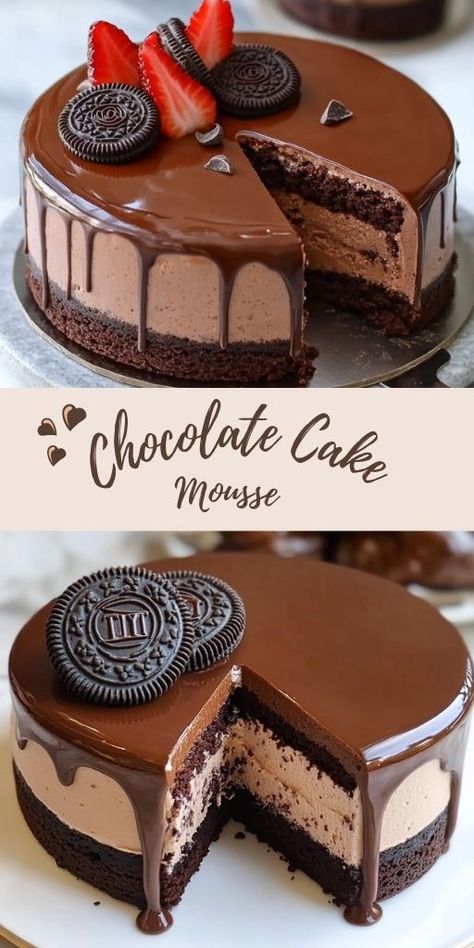 🍫🍰 Oreo Chocolate Mousse Cake: Indulge in Decadence! 😍✨ Looking for a show-stopping dessert that will wow your guests? This Oreo Chocolate Mousse Cake is the ultimate treat! With layers of rich chocolate mousse, creamy whipped topping, and crunchy Oreo cookie crust, this cake is a chocolate lover’s dream come true. 👉 Save this Pin and whip up this delightful dessert for your next special occasion! 🌟 #ChocolateMousse #OreoDesserts Mousse Cheesecake Recipes, Chocolate Cake One Layer, Dream Whip Recipes Desserts, Chocolate Cake With Ice Cream, Cool Whip Cake, Rich Chocolate Cake Recipe, Best Chocolate Mousse Recipe, Whipped Cheesecake, Easy Oreo Cheesecake