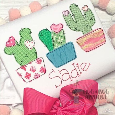 Cactus Heart, Cactus Valentine, Cactus Applique, Valentine Machine Embroidery Ideas, Machine Embroidery Valentine Projects, Embroidery Boutique, Applique Embroidery Designs, Star Stitch, Embroidery For Beginners