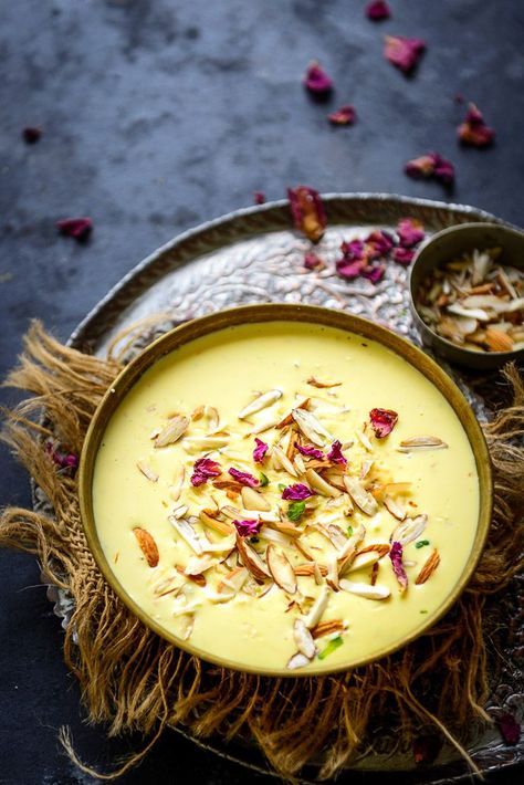 Badam Kheer is a delicious Indian dessert where milk is cooked with almond paste and saffron. Make it for festivities for your house party, it will please everyone. Here is how to make Badam ki Kheer at home. #BadamKheer #DiwaliRecipes #AlmondRecipes #IndianSweets #IndianDesserts Badam Milk Recipe, Badam Milk, Indian Food Photography, Almond Milk Recipes, Kheer Recipe, Milk Dessert, Diwali Food, Sweet Dishes Recipes, Indian Dessert Recipes