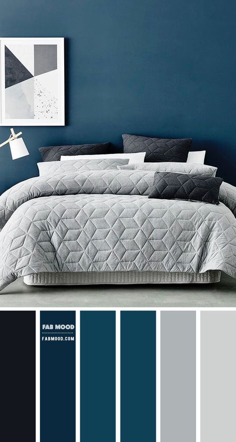 Bedroom Archives - Page 2 of 7 - Fabmood | Wedding Colors, Wedding Themes, Wedding color palettes Grey Black And Blue Bedroom Ideas, Blue Bedroom Colors, Beautiful Bedroom Colors, Navy Blue Bedrooms, Wedding Color Palettes, Themes Wedding, Bedroom Colour Palette, Deco Studio, Colors Wedding