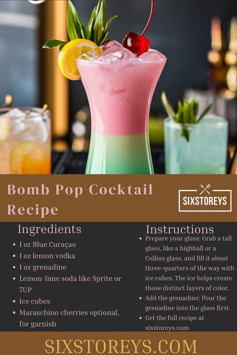 Bomb Pop Cocktail Recipe Vodka Collins, Easy To Make Cocktails, Lemon Vodka, Collins Glass, Bomb Pop, Lemon Lime Soda, Drinks Alcohol, Festive Drinks, Blue Curacao