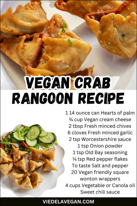 Vegan Crab Rangoon Recipe Dairy Free Crab Rangoon, Vegan Crab Rangoon Dip, Vegetarian Crab Rangoon, Vegan Crab Rangoon, Catering Appetizers, Rangoon Recipe, Crab Rangoon Dip, Crab Rangoon Recipe, Alpha Gal