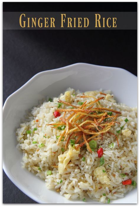 Ginger Chicken Fried Rice, Ginger Fried Rice, Ginger Fried Rice Recipe, Ono Kine Recipes, Plain Rice, Garlic Fried Rice, Chinese Chicken Recipes, Making Fried Rice, Rice Porridge