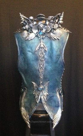 Merman mervest back. #MermaidBride #MermanGroon #MythicalBride Ocean Armor, Mermaid Trident, Fairy Armor, Poseidon Costume, Organic Armor, Male Mermaid, Mermaid Bride, Fitted Vest, Mermaids And Mermen