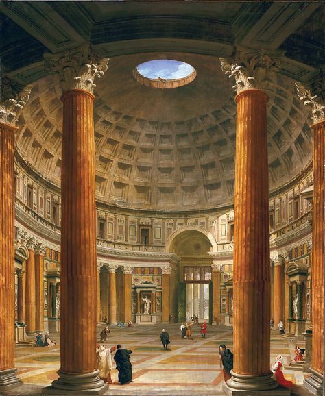 Giovanni Paolo Pannini, 1691-1765, Interior of the Pantheon, Rome, 1732, Private collection The Pantheon Rome, Giovanni Paolo Panini, Pantheon Rome, High Museum, The Pantheon, Rome Antique, Roman Architecture, Art Ancien, Johannes Vermeer