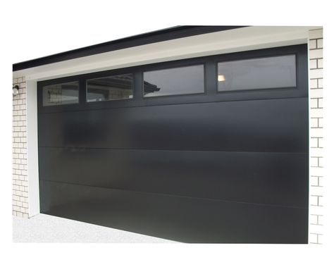 Black Garage Door, Contemporary Garage Doors, Sliding Garage Doors, Contemporary Garage, Electric Garage Doors, Black Garage, Garage Door Panels, Garage Door Windows, Wooden Garage Doors