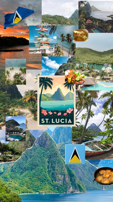 St Lucia Aesthetic, Lucia Aesthetic, St Lucia Caribbean, Vacation Locations, Caribbean Island, Black Femininity, West Indies, Aesthetic Collage, St Lucia