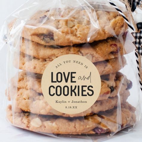 "All you need is love and cookies." Personalize your label with your names and wedding date within a clean and modern design. Use favor labels for your wedding or bridal shower. Homemade Cookie Wedding Favors, Wedding Cookie Party Favors, Wedding Favor Cookies Table, Milk And Cookies Wedding Favor, Milk And Cookies Wedding, Stickers Homemade, Cookies Heart, Heart Wedding Favors, Cookies Wedding