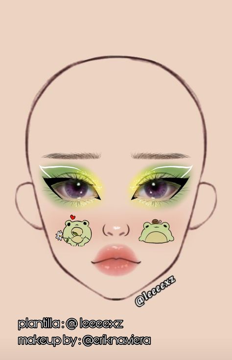 Frog Eye Makeup, Cute Frog Makeup, Frog Makeup, Bee Makeup, Frog Eye, Face Charts, Cosplay Inspo, Makeup Face Charts, Tin Tin