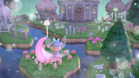 Acnh Entrance Ideas Fairycore, Fairy Core Animal Crossing, Fairycore Island, Fairy Garden Images, Fairy Island, Acnh Inspiration, Fairy Food, Motif Acnl, Pink Island