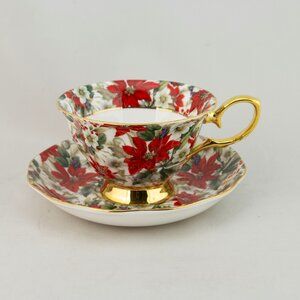 Rosalind Wheeler Bruner Strawberry Chintz Bone China Teacup & Saucer | Wayfair Paper Tea Cups, China Teacup, Bone China Tea Cups, English Tea, Antique Tea, China Tea Cups, Christmas Tea, Coffee Mug Sets, Floral Tea