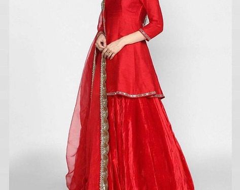 Design By Shivani by Designbyshivani on Etsy Lehenga With Mirror Work, Red Kurti, Sharara Designs, Pure Chiffon Sarees, Indian Kurti Designs, Lehenga Dupatta, Lehenga Designs Simple, Anarkali Dress Pattern, Organza Skirt