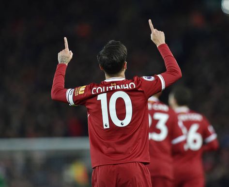 Philippe Coutinho of Liverpool Celebrates his openong goal during the Premier League match between Liverpool and Swansea City at Anfield on December... Coutinho Liverpool, Liverpool Wallpapers, Swansea City, Soccer Funny, Premier League Matches, Aston Villa, Swansea, Liverpool Fc, Cristiano Ronaldo