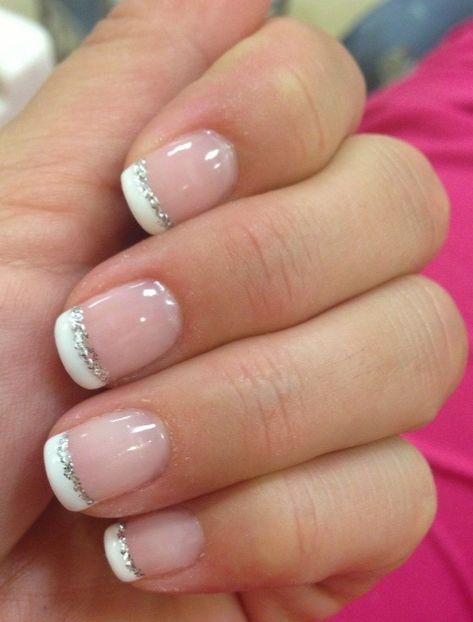 Chic French Tip Nails, Square French Tip Dip Nails, French Dip Nail Ideas, Dipped French Tip Nails, Short Elegant Nails, Sparkly Manicure, Dance Nails, French Manicure Nail Designs, Glitter French Manicure