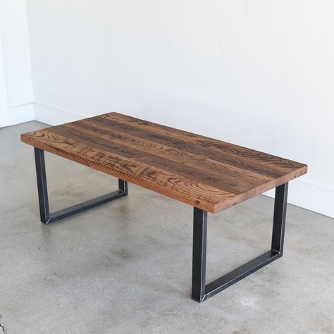 Pictured in Reclaimed Oak / Textured &amp; Blackened Metal Legs Coffee Table Industrial, Wood Entryway Bench, Table Industrial, Reclaimed Wood Table, Steel Coffee Table, Reclaimed Wood Coffee Table, Coffee Table Legs, Industrial Coffee Table, Metal Table Legs