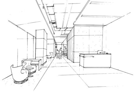 Office Interior Sketch, Lobby Perspective, Reception Waiting Area Interior Design, Office Lobby Reception Waiting Area, Office Perspective, Sketch Office, Office Sketch, Waiting Area Design, 2d Sketch