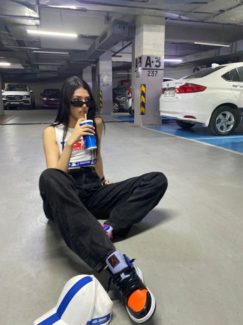 Basement, parking lot, streetwear, Y2k, pepsi, nike. Basement Pics Aesthetic, Basement Pictures Instagram, Basement Parking Aesthetic, Basement Photoshoot Ideas, Parking Lot Pics Aesthetic, Parking Photoshoot Aesthetic, Poses In Parking Lot, Parking Lot Aesthetic Photoshoot, Picture Inspo Instagram Baddie