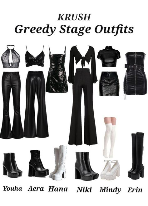 K Pop Club Outfit, Black K Pop Outfit, Kpop Themed Outfits, K Pop Shifting Outfits, Duo Concert Outfits, K Pop Style Inspired Outfits, K Pop Outfits Stage Ideas, K Pop Outfits Concert, Kpop Club Outfit