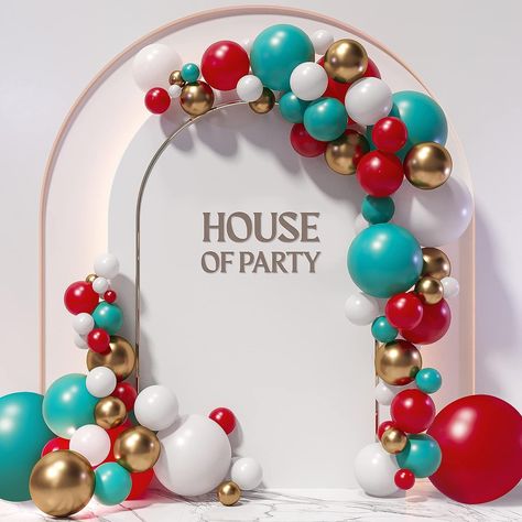 Amazon.com: HOUSE OF PARTY Red, White and Gold Balloon Garland Kit 123 Pcs - Teal, Dark Red Metallic Balloons Arch for Valentine, Wedding, Graduation, Birthday Decorations and Party Supplies : Toys & Games Christmas Balloon Garland, Tiffany Birthday Party, Teal Balloons, Tulle Balloons, Gold Balloon Garland, Tiffany Birthday, Teal Party, Shimmer Wall Backdrop, Red Birthday Party