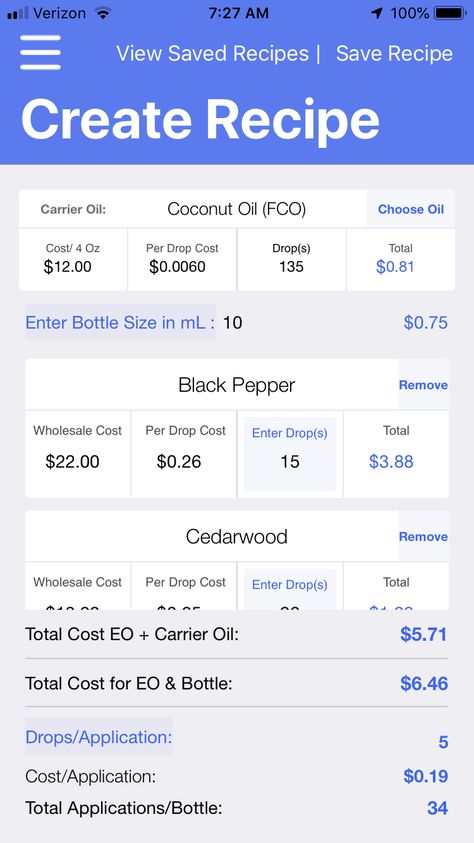 Essential Oil Recipes Cost Calculator – Calculating the Cost of Your EO Recipes Cost Calculator, Crafting Recipes, Bottle Sizes, Doterra Essential Oils, Essential Oil Recipes, Carrier Oils, Oil Recipes, Save Food, Doterra