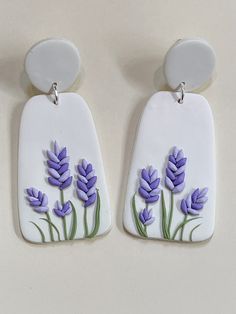 Cercei Din Lut Polimeric, Lavender Earrings, Homemade Earrings, Clay Keychain, Polymer Clay Flower Jewelry, Diy Earrings Polymer Clay, Earrings Nature, Handmade Clay Jewelry, Tanah Liat