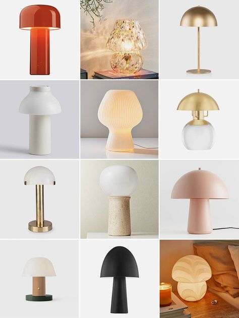 Shop The Lighting Trend: 13 of the Best Mushroom Lamps for accent lighting on a nightstand, sideboard, side table, or bookshelf Small Mushroom Lamp, Bookshelf Lamp, Flower Arranging Tutorial, Mushroom Lamps, Home Interior Accessories, Small Space Organization, Small Space Storage, Lighting Trends, Modern Houses Interior