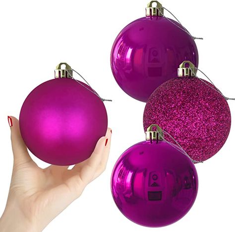 Amazon.com: Fuchsia 4.0" Large Christmas Balls - Christmas Tree Decoration Ornaments Shatterproof Hanging Balls for Xmas Tree Holiday Wreath Garland Decor Set of 4pcs Hot Pink Ornaments : Home & Kitchen Large Christmas Balls, Pink Ornaments, Wreath Garland, Pink Ornament, Posh Style, Pink Christmas Tree, Holiday Wreath, Garland Decor, Christmas Tree Decoration