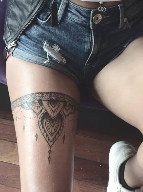 18 Sexy Thigh Tattoos for Women in 2022 and Beyond Inner Thigh Tattoos, Front Thigh Tattoos, Thigh Tats, Thigh Garter Tattoo, Thigh Band Tattoo, Small Thigh Tattoos, Thigh Tattoos For Women, Upper Leg Tattoos, Upper Thigh Tattoos