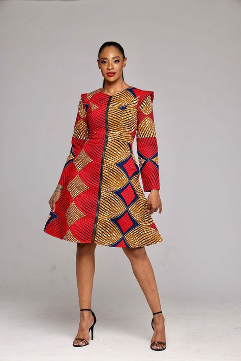 Ashafa African Print Jacket Dress Simple Ankara Styles, African Wear For Ladies, African Print Jacket, African Attire Dresses, Ankara Short Gown Styles, Ankara Dress Styles, Short African Dresses, African Dresses Modern, Latest Ankara