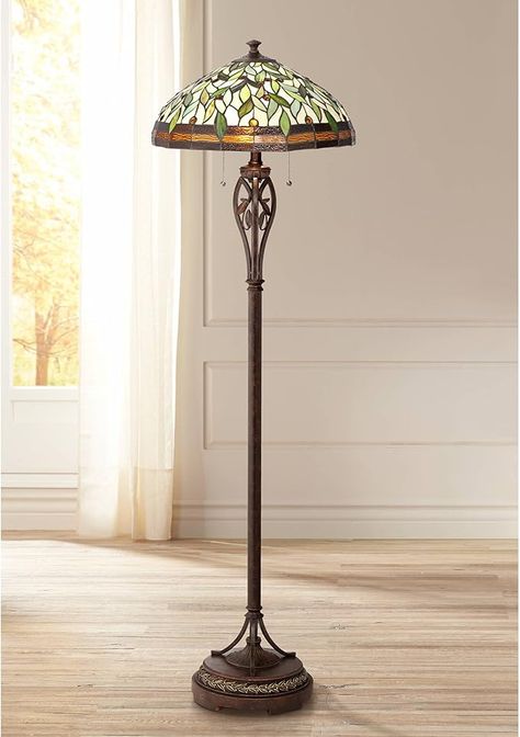 Robert Louis Tiffany Leaf and Vine II Traditional Victorian Tiffany Style Floor Standing Lamp 60" Tall Bronze Gold Amber Green Stained Glass Dome Shade Decor for Living Room Reading House Bedroom - Amazon.com Stained Glass Floor Lamp, Tiffany Style Floor Lamps, Floor Standing Lamp, Tiffany Floor Lamp, Bronze Floor Lamp, Traditional Floor Lamps, Tall Lamps, Glass Floor Lamp, Floor Lamp Shades